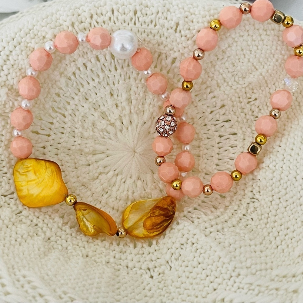 2 Bracelets Handmade Stretch Pink peach